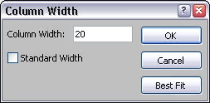 The Column Width dialog box